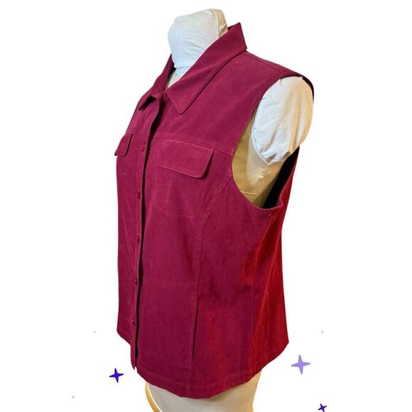 Talbots Vintage Red Micro Suede Stretch Button Down Vest Sz. L 1990’s Y2K - Picture 2 of 8